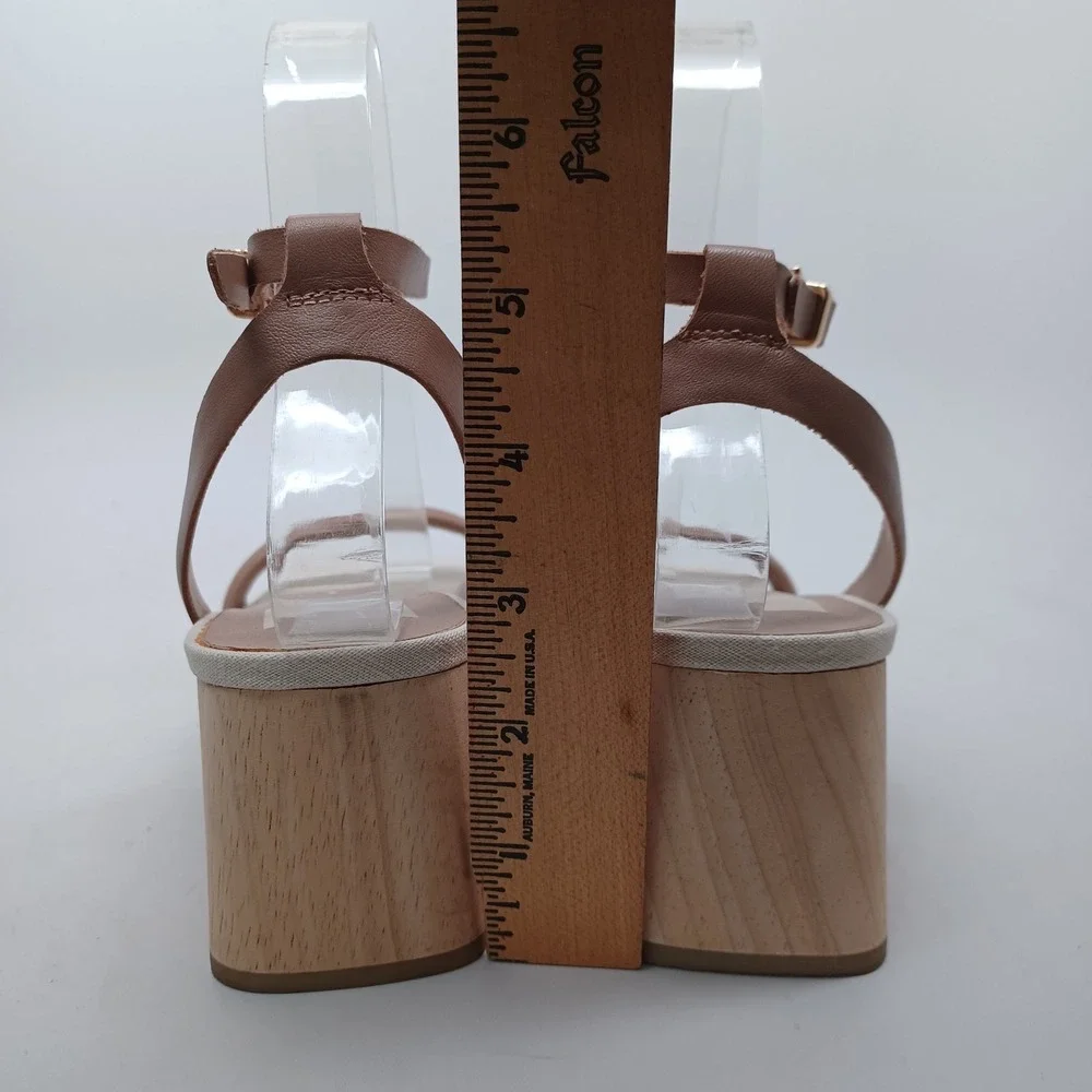 Dolce Vita Tan Wood‎ Block Heel Sandals Square Toe Ankle Strap Womens Size 8